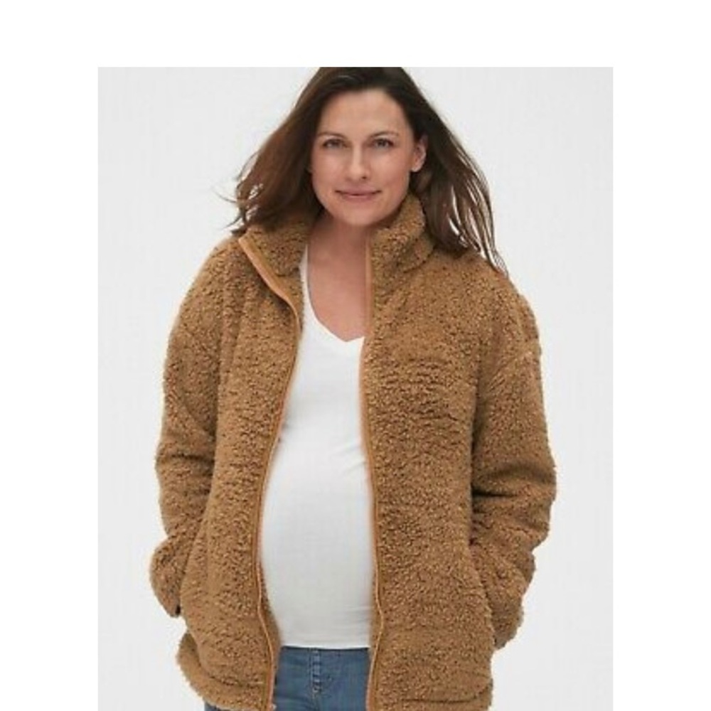 Gap maternity tan Sherpa fall coat jacket xs